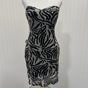 Elegant Black and Silver Strapless Dress